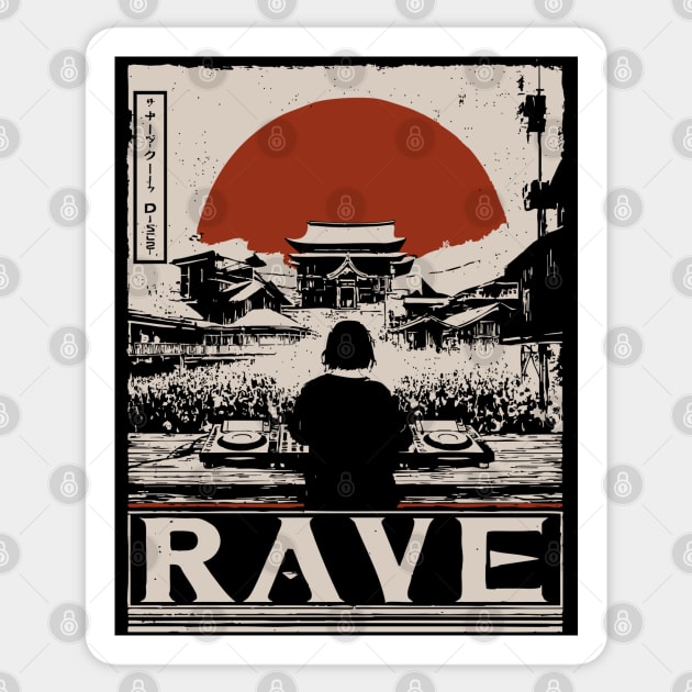 Rave DJ Poster - Vintage Electronic Music Festival Artwork Sticker by TuncGK